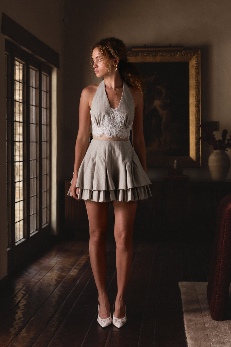 The Margaux Skirt in Light Grey Wool